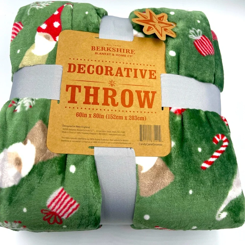 Berkshire Decorative Throw Candy Cane Gnomes NWT